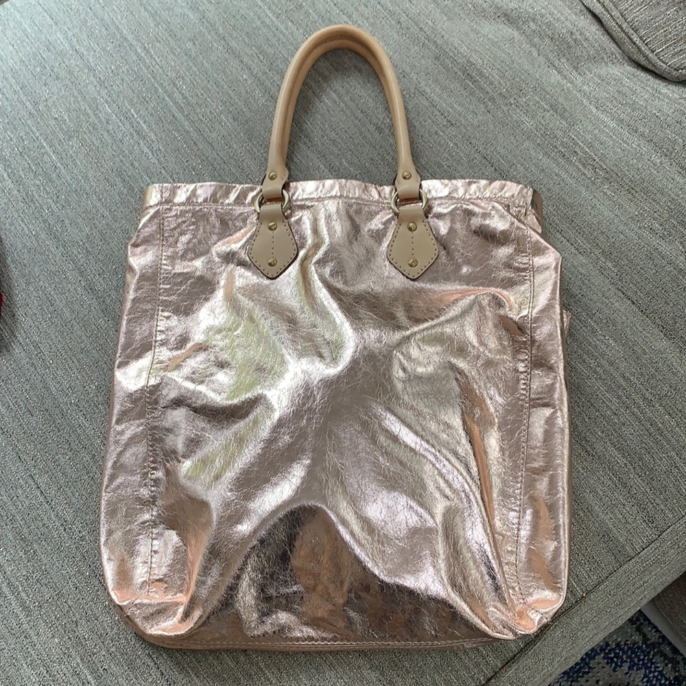 J. Crew Rose Gold Metallic Leather Tote  NWOT